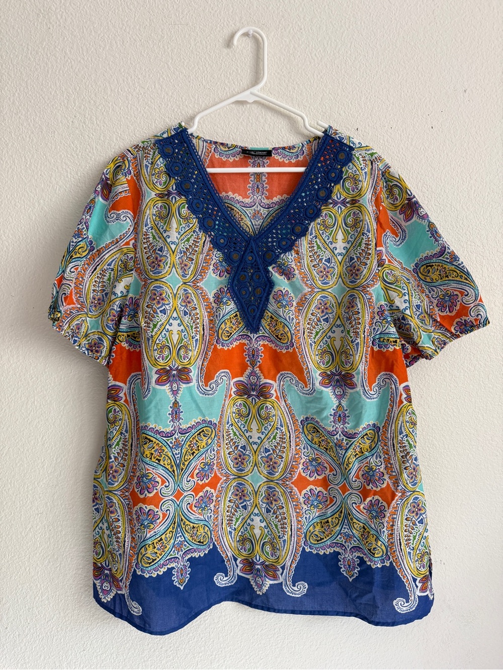 Liz & Me Multicolor Paisley Tunic with Navy Trim size 3X